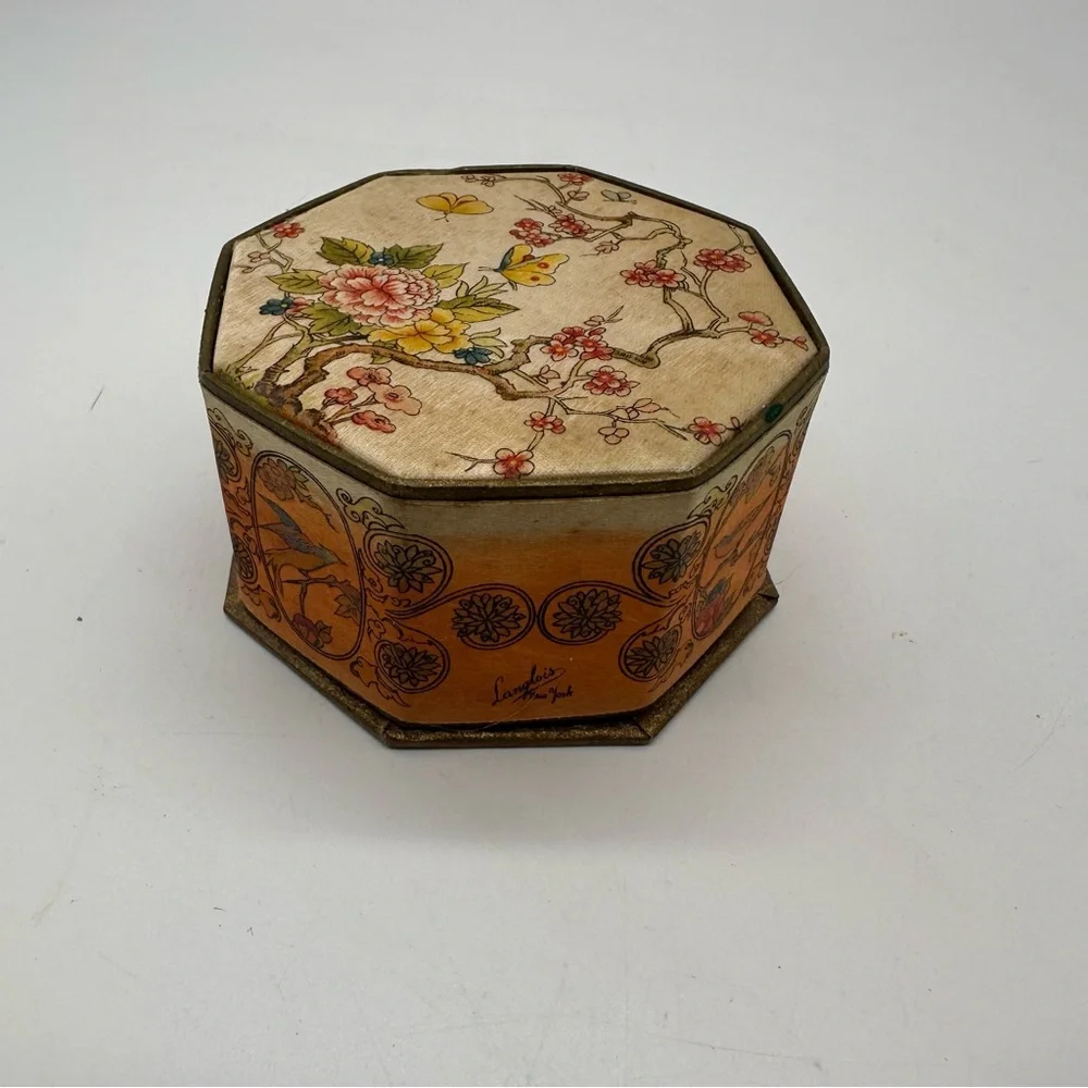 Shari Langlois New York Antique 1920's Powder Box Silk Powder Box Cherry